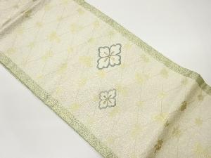 金彩格子に花菱・草花模様刺繍名古屋帯